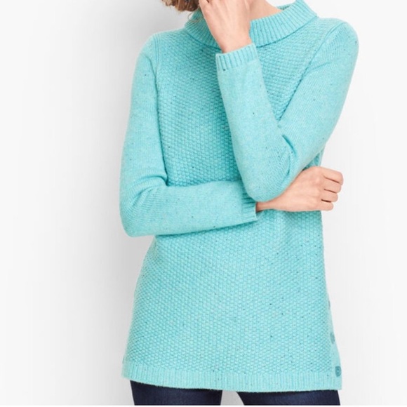 Talbots Aqua Blue Donegal Tweed Tunic Sweater w/ Sabrina Collar Size 2X Petite - Picture 11 of 11
